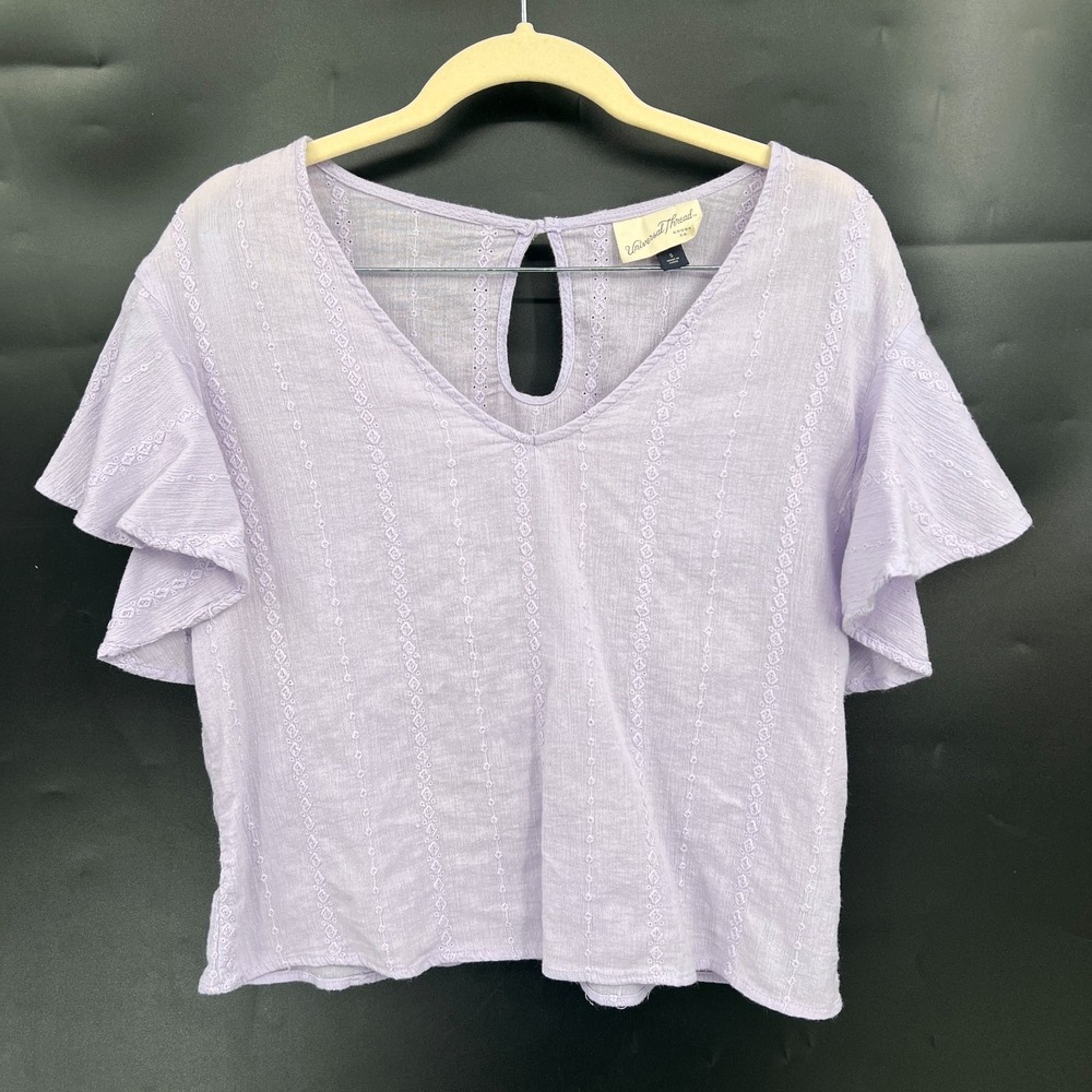 Universal Thread flutter sleeve cropped top fairycore embroidery boho lavender S
